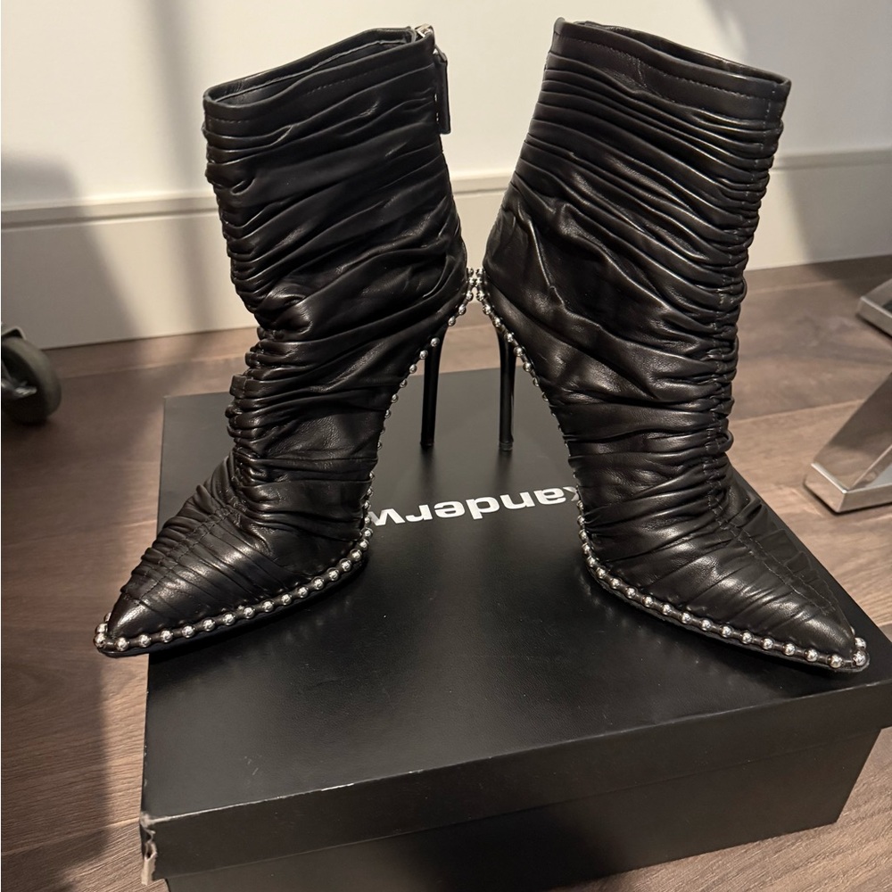 Alexander Wang Black Heeled Boots with Ruched Leather